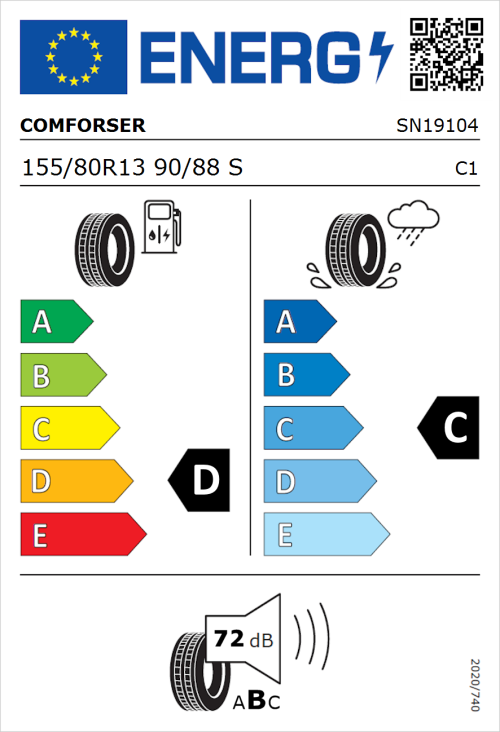 Tyre Label for Comforser CF350 155/80R13 90/88S