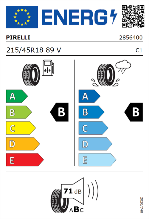 Tyre Label for Pirelli Cinturato P7 215/45R18 89V