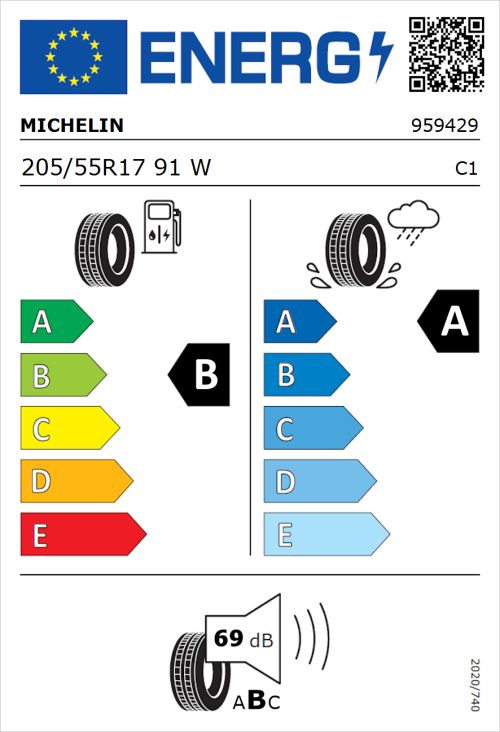 Tyre Label for Michelin Primacy 3 205/55R17 91W