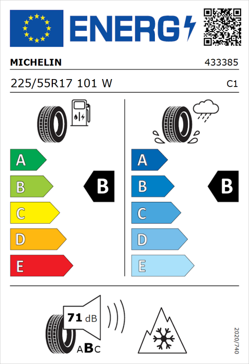 Tyre Label for Michelin CrossClimate 2 225/55R17 101W