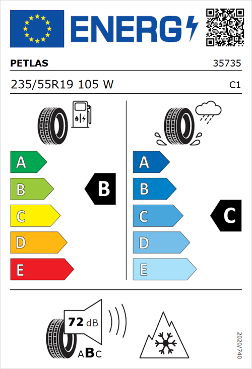 Tyre Label for Petlas SUV Master A/S 235/55R19 105W