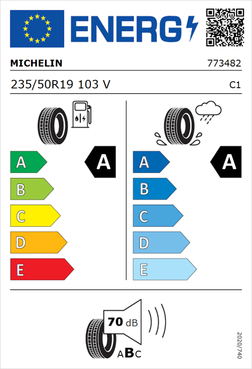 Tyre Label for Michelin Primacy 4 235/50R19 103V