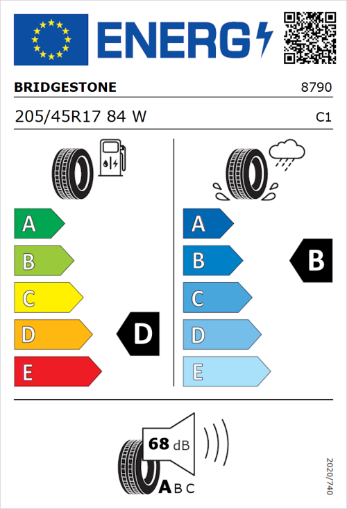 Tyre Label for Bridgestone Potenza S001 205/45R17 84W