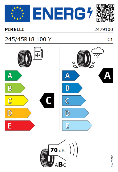 Tyre Label for Pirelli Cinturato P7 245/45R18 100Y