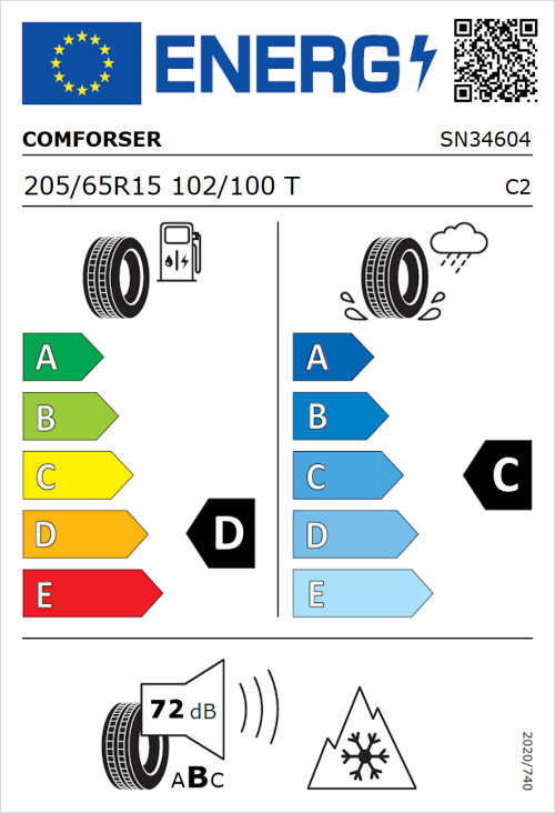 Tyre Label for Comforser CF350 205/65R15 102/100T